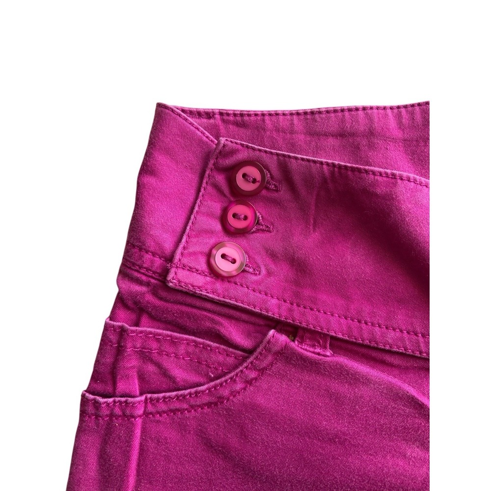 Vintage Y2K Low Rise Micro Shorts Size 1 Fuchsia Button McBling Barbie Britney - Picture 2 of 9